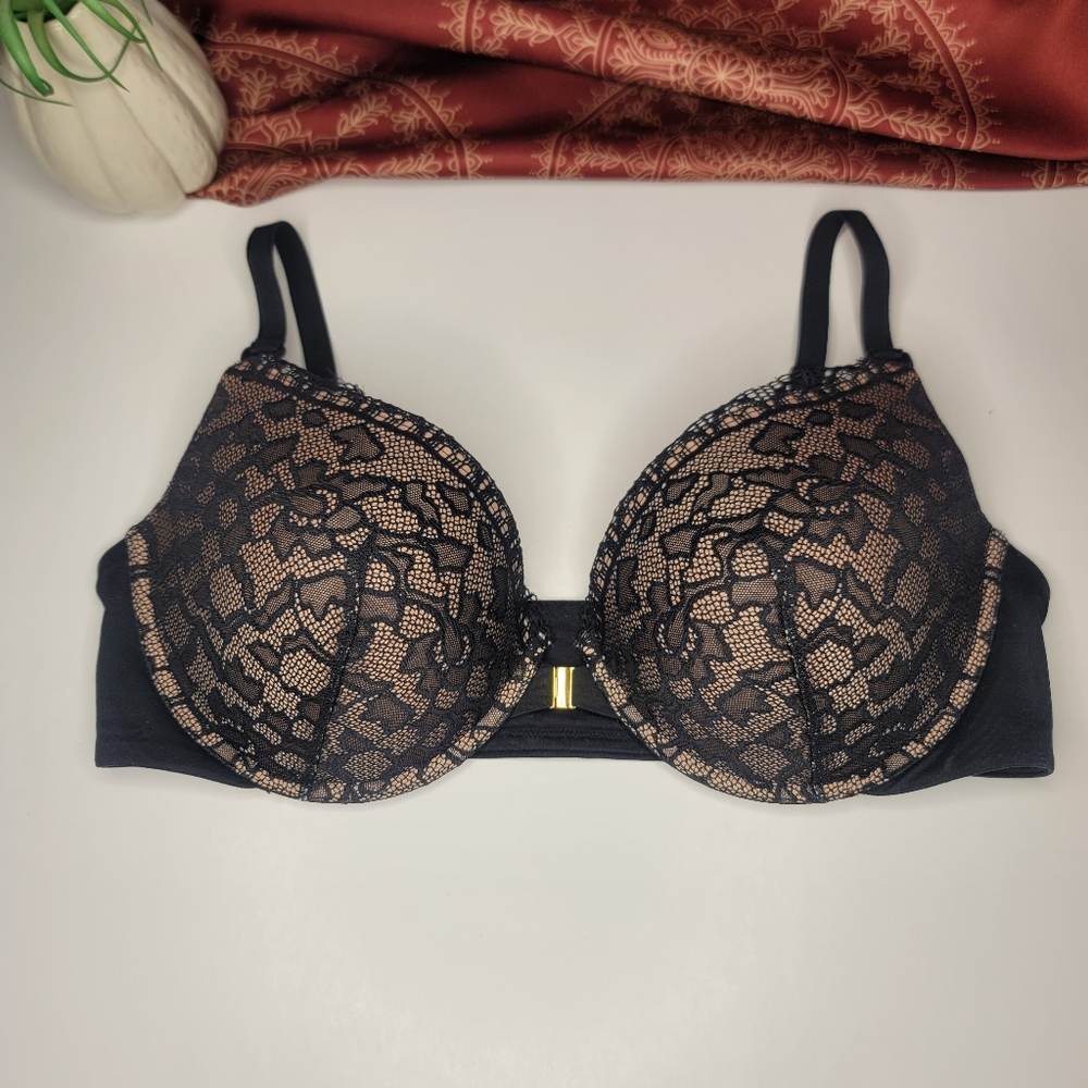 Soma Bra Embraceable Push Up Black Lace Front Closure Size 40D